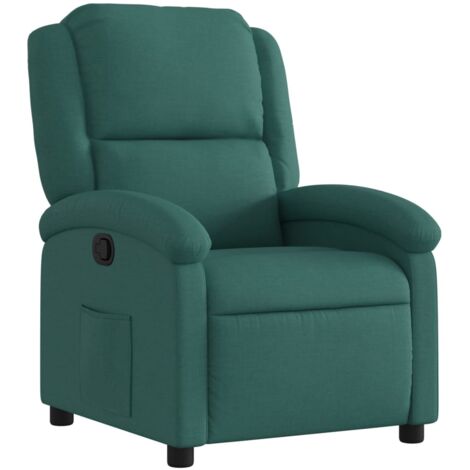 Sillón relax TV cómodo tapizado con función de inclinación manual en tela verde oscuro DEC028227