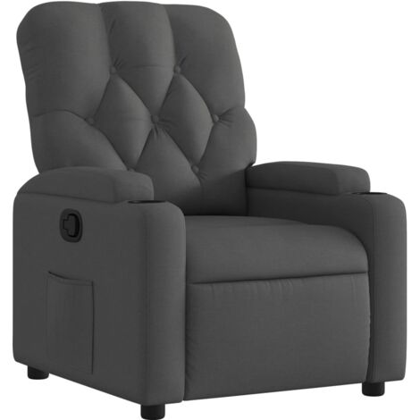 Sillón relax TV cómodo tapizado función reclinable manual en tela gris oscuro DEC027942