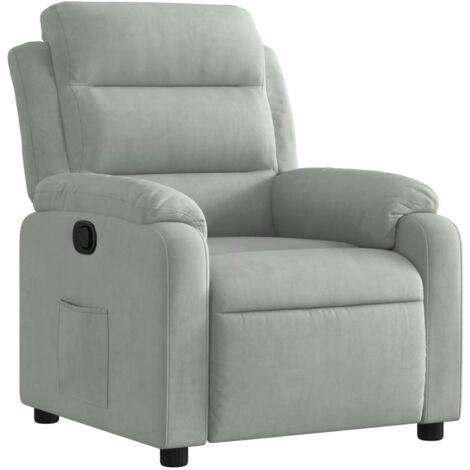 Sillón relax TV cómodo tapizado función reclinable manual en terciopelo gris claro DEC027919
