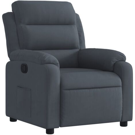 Sillón relax TV cómodo tapizado función reclinable manual en terciopelo gris oscuro DEC027964