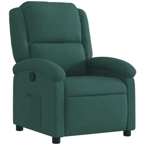 Sillón relax TV cómodo tapizado función reclinable manual en terciopelo verde oscuro DEC028232