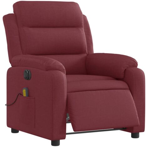 Sillón relax TV con función de masaje reclinable eléctrico en tela rojo burdeos DEC027257