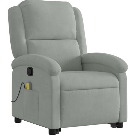 Sillón relax TV con función masaje reclinable en tejido terciopelo gris claro DEC026934