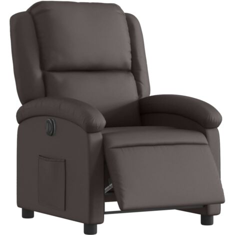 Sillón relax TV con función reclinable eléctrica muy cómodo en cuero genuino marrón DEC028397