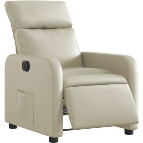 Sillón relax TV con función reclinable eléctrica muy cómodo en PVC crema DEC028266
