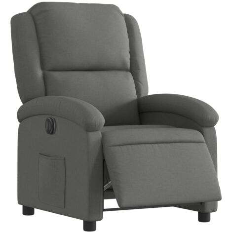 Sillón relax TV con función reclinable eléctrica muy cómodo en tela gris oscuro DEC028338