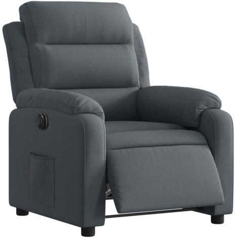 Sillón relax TV con función reclinable eléctrica muy cómodo en terciopelo gris oscuro DEC028371