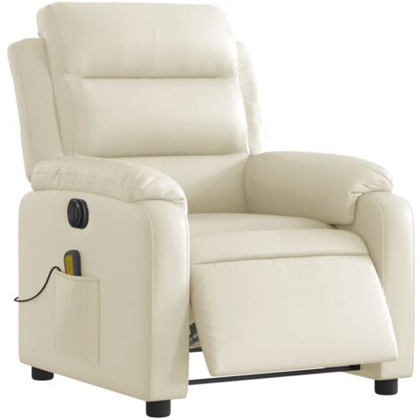 Sillón relax TV eléctrico reclinable función masaje en PVC crema DEC027148