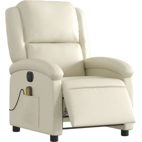 Sillón relax TV eléctrico reclinable función masaje en PVC crema DEC027150