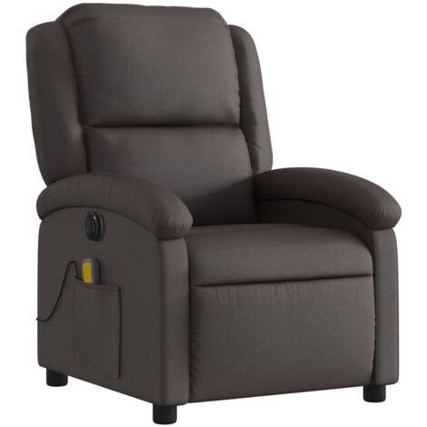 Sillón relax TV función masaje reclinable eléctrico 6 puntos de masaje en piel marrón oscuro DEC027184