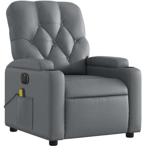 Sillón relax TV función masaje reclinable eléctrico 6 puntos de masaje en PVC gris DEC027171