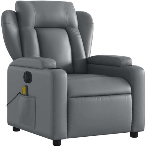 Sillón relax TV función masaje reclinable eléctrico 6 puntos de masaje en PVC gris DEC027175