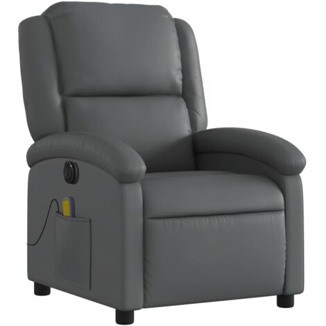 Sillón relax TV función masaje reclinable eléctrico 6 puntos de masaje en PVC gris DEC027178