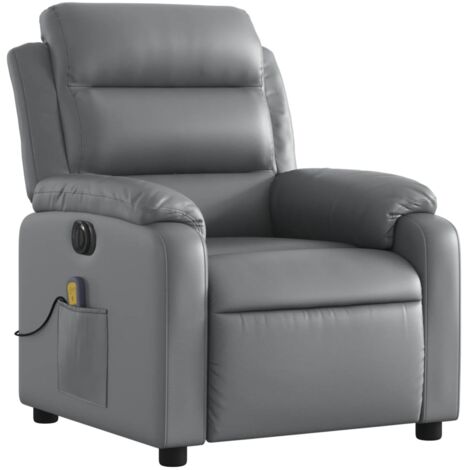 Sillón relax TV función masaje reclinable eléctrico 6 puntos de masaje en PVC gris DEC027180
