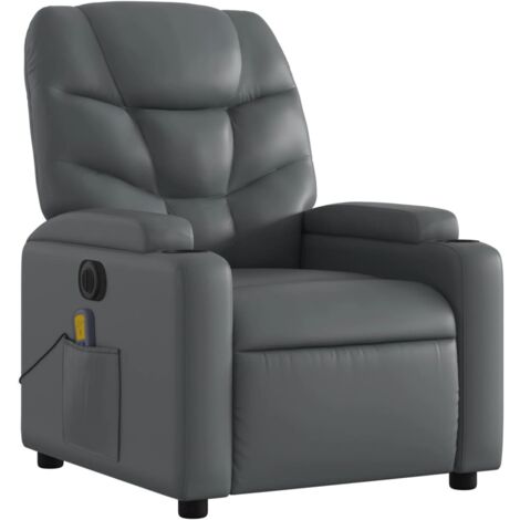 Sillón relax TV función masaje reclinable eléctrico 6 puntos de masaje en PVC gris DEC027182