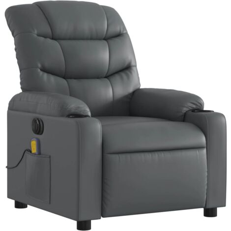 Sillón relax TV función masaje reclinable eléctrico 6 puntos de masaje en PVC gris DEC027183