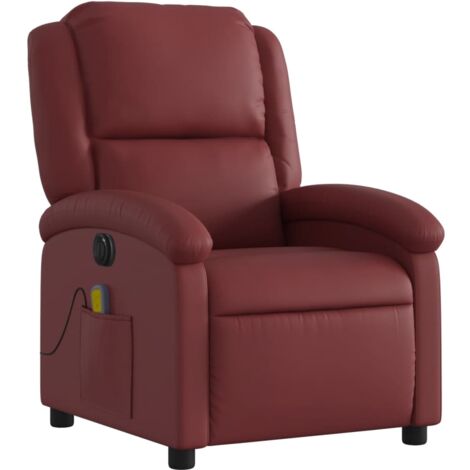 Sillón relax TV función masaje reclinable eléctrico 6 puntos de masaje en PVC rojo burdeos DEC027245