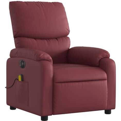 Sillón relax TV función masaje reclinable eléctrico 6 puntos de masaje en PVC rojo burdeos DEC027246