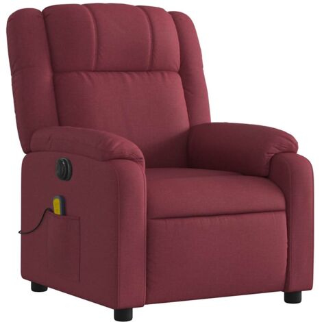 Sillón relax TV función masaje reclinable eléctrico 6 puntos de masaje en tela rojo burdeos DEC027248