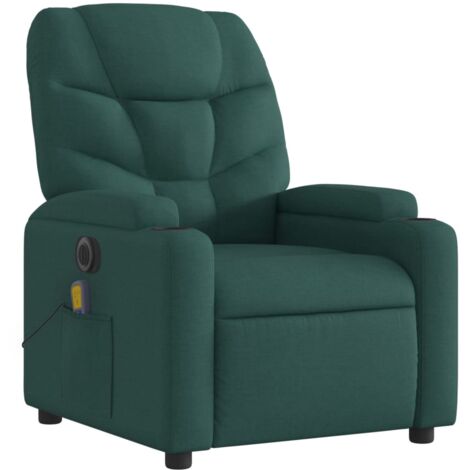 Sillón relax TV función masaje reclinable eléctrico 6 puntos de masaje en tela verde oscuro DEC027282