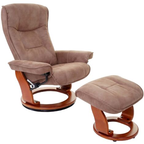 Sillón relax TV giratorio y regulable con reposapiés y reposabrazos en tejido marrón envejecido 040003677