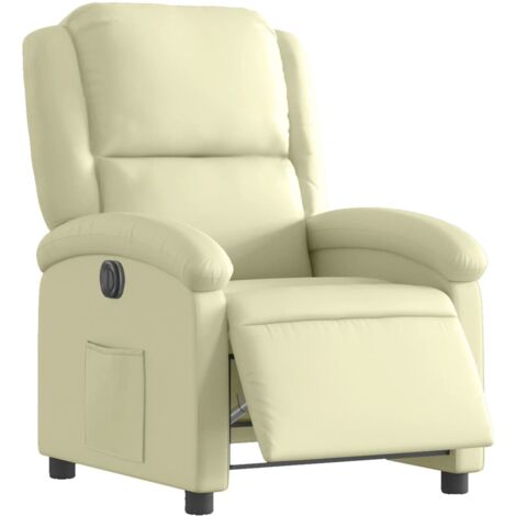 Sillón relax TV muy cómodo con función de elevación eléctrica en cuero genuino color crema DEC028255