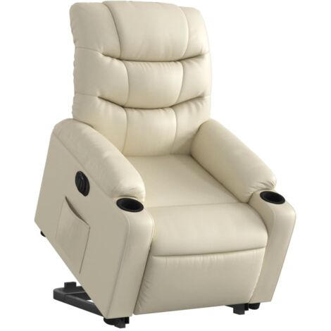 Sillón relax TV muy cómodo con función de elevación eléctrica en PVC crema DEC028258