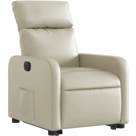 Sillón relax TV muy cómodo con función de elevación eléctrica en PVC crema DEC028260
