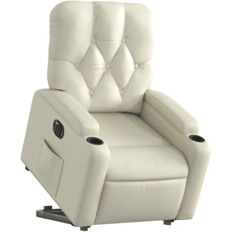 Sillón relax TV muy cómodo con función de elevación eléctrica en PVC crema DEC028269