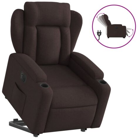Sillón relax TV muy cómodo con función de elevación eléctrica en tejido marrón oscuro DEC028415