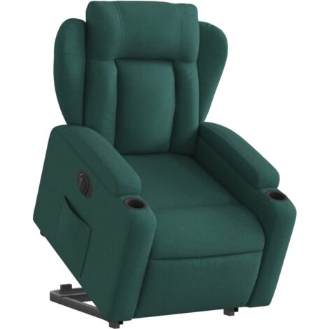 Sillón relax TV muy cómodo con función de elevación eléctrica en tela verde oscuro DEC028606