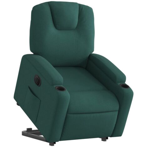 Sillón relax TV muy cómodo con función de elevación eléctrica en tela verde oscuro DEC028608
