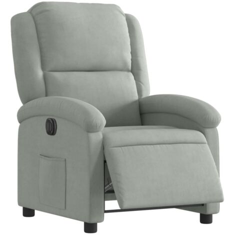 Sillón relax TV muy cómodo con función de elevación eléctrica en terciopelo gris claro DEC028331