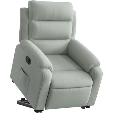 Sillón relax TV muy cómodo con función de elevación eléctrica en terciopelo gris claro DEC028334