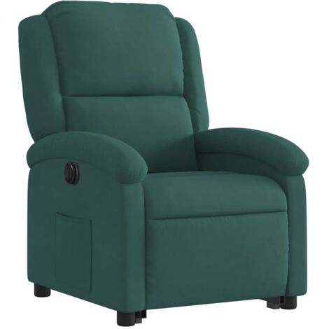 Sillón relax TV muy cómodo con función de elevación eléctrica en terciopelo verde oscuro DEC028612