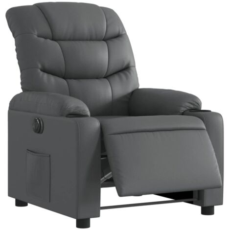 Sillón relax TV muy cómodo con función reclinable eléctrica en PVC gris DEC028392