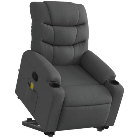 Sillón relax TV reclinable función masaje función elevación eléctrica en tela gris oscuro DEC026945