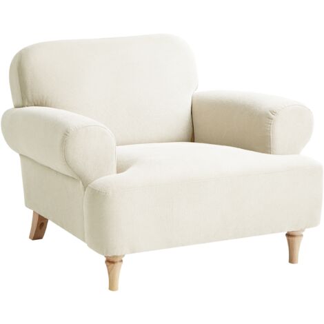 Sillón retro de tela patas de madera poliéster asiento grueso beige Kiberg