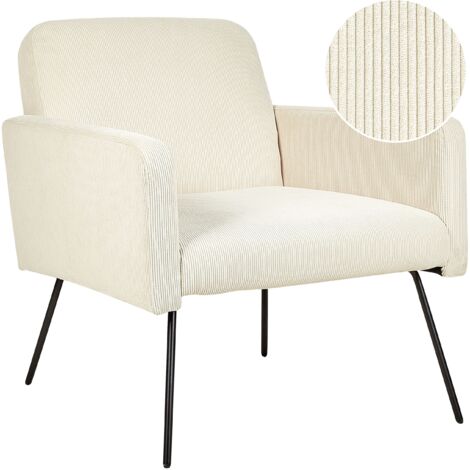 Sillón retro moderno de pana con patas de metal negras delgadas sala de estar dormitorio beige claro Narken
