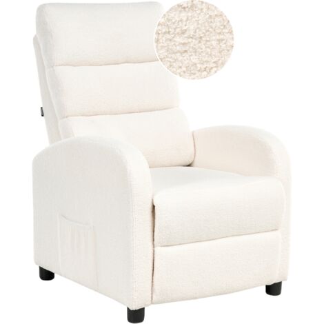 Sillón retro reclinable respaldo ajustable reposapiés tapizado bouclé blanco crema Otus