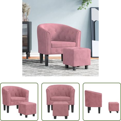 Sillón rosa -  Sillón con taburete terciopelo rosa
