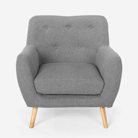 Sillón salón diseño moderno estilo nórdico de madera y tejido Modesto - Gris Oscuro