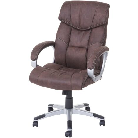 Sillón silla de oficina con ruedas giratorias tejido aspecto ante marrón vintage 040001806