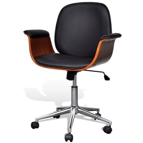 Sillón silla de oficina giratoria ergonómica de lujo con reposabrazos de madera y negro