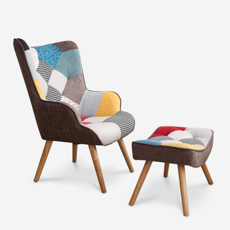 

Sillón de diseño moderno Patchwork con reposapiés Patchy Plus