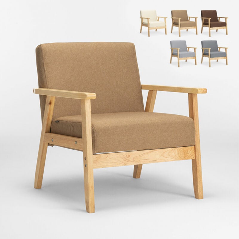 

Sillón de diseño escandinavo vintage de madera con reposabrazos Uteplass | Beige