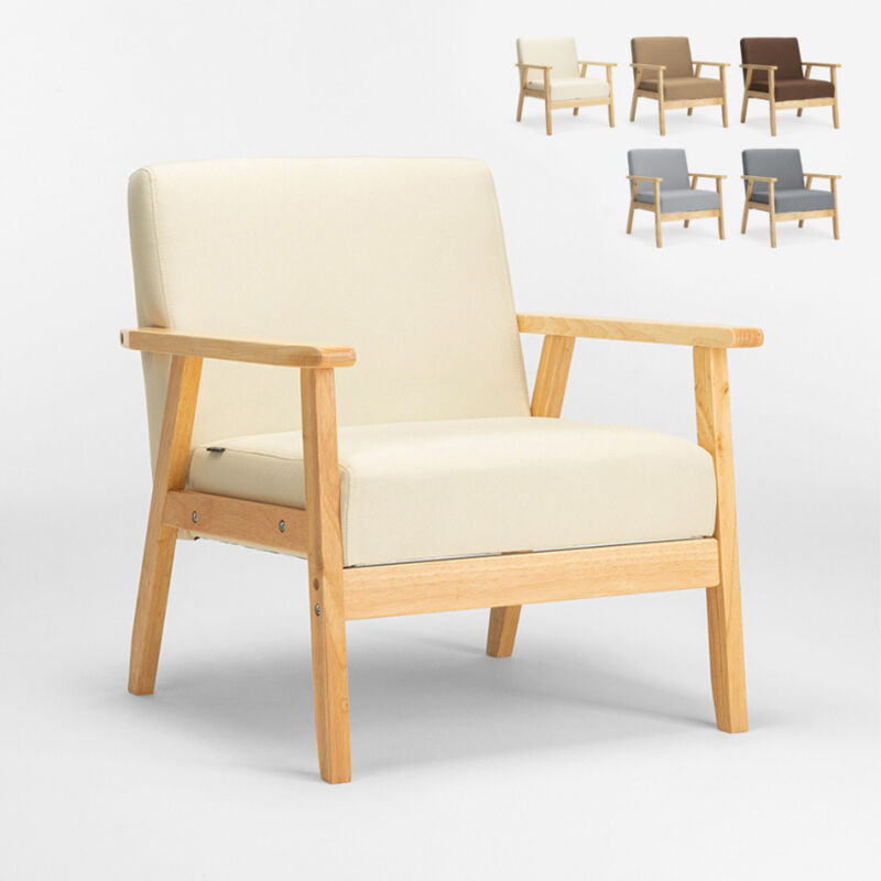 

Sillón de diseño escandinavo vintage de madera con reposabrazos Uteplass | Color: Blanco