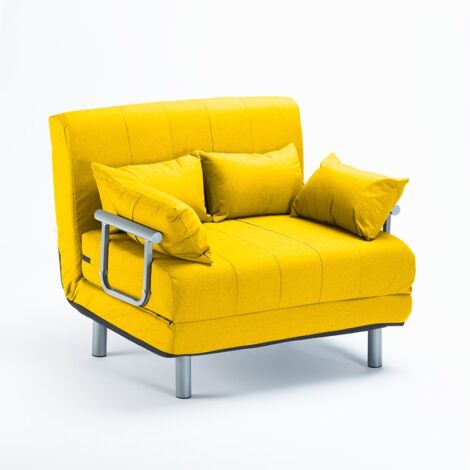 LE ROI DU RELAX Sillón Sofá Cama Plegable Reposabrazos de tela Deborah Twin Dos Plazas Color: Amarillo
