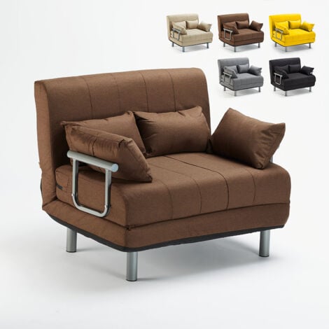 LE ROI DU RELAX Sillón Sofá Cama Plegable Reposabrazos de tela Deborah Twin Dos Plazas Color: Marrón