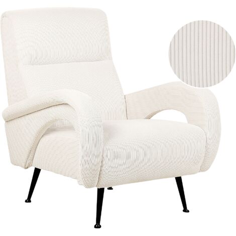 Sillón tapizado de pana estilo retro con reposabrazos blanco crema Svalov